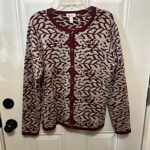 Denim & Co Burgundy and Gray Sweater Snap Cardigan NWOT